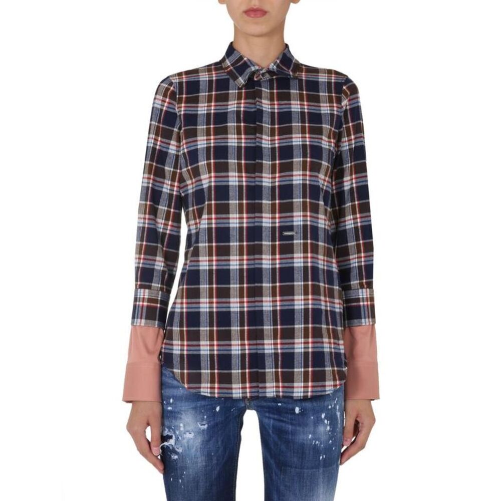 DSQUARED2 Women's Plaid Shirt with Contrasting Cuffs Women BLUE Shirts